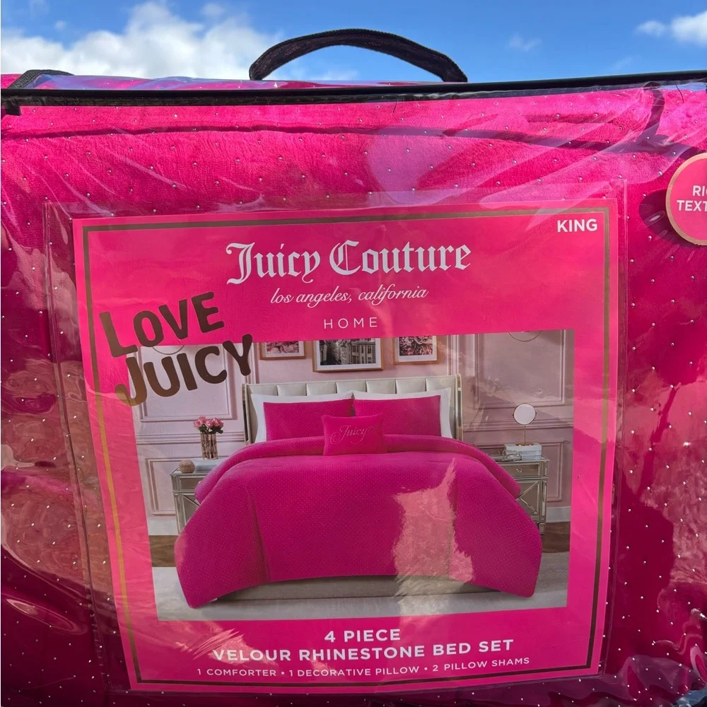 Viral Juicy Couture Velour Rhinestone Comforter Set - Hot Pink🩷
